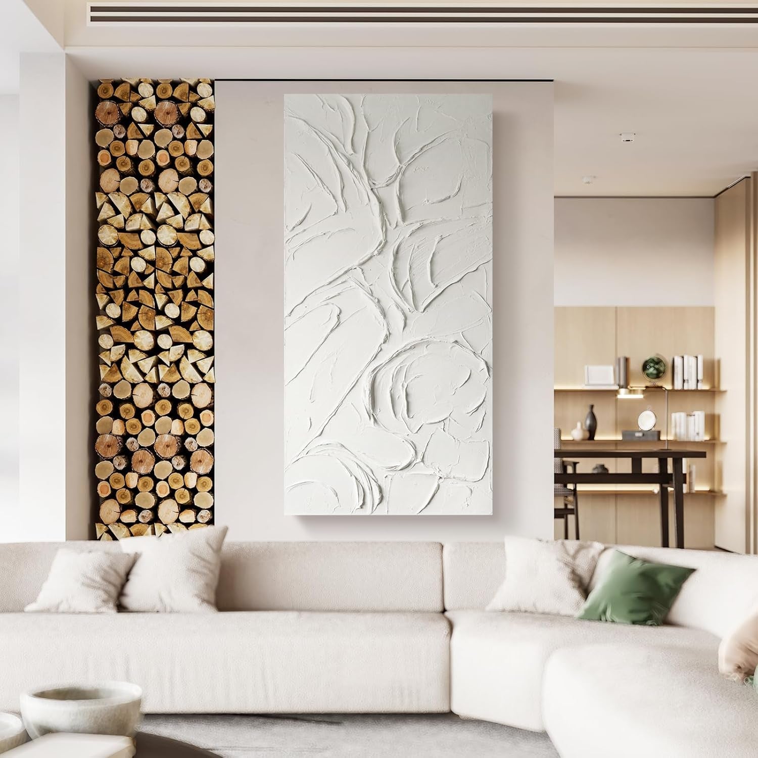Abstract White Textured Wall Art 58x29 Inches Handmade-3
