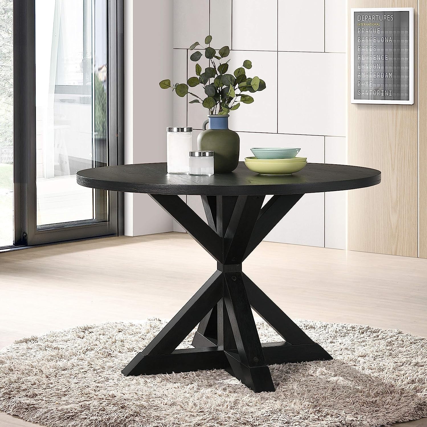 Black Windvale Cross-Buck Base Dining Table-0