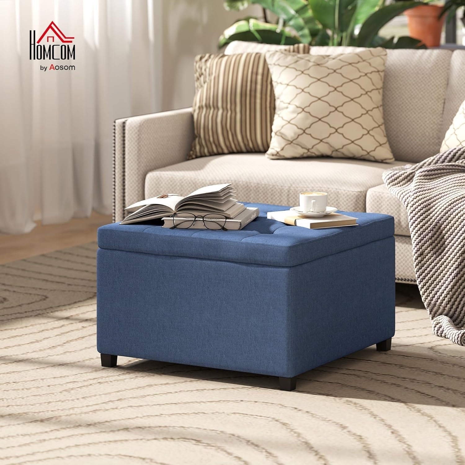 Blue Storage Ottoman With Large Hidden Compartment-1
