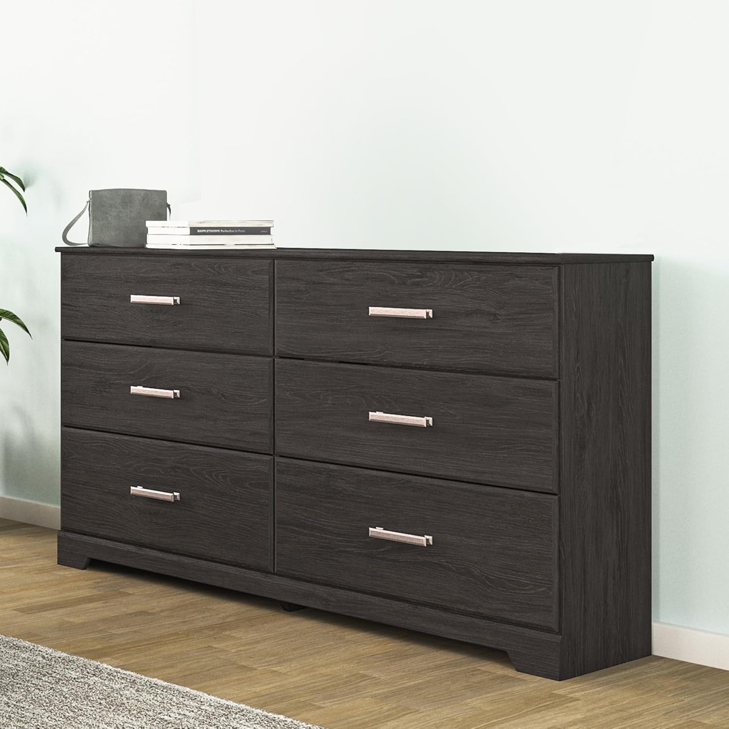 Six Drawer Dresser Black Matte Finish Engineered Wood-1
