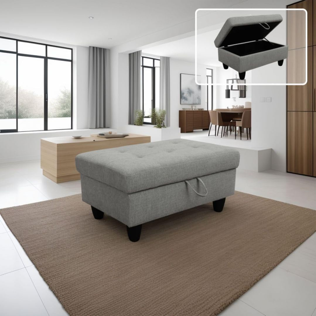 L-Shaped 3-Piece Flannel Sofa with Storage Ottoman Set, Sectional Couch Sofa Set for Living Room, Office, Small Space, Light Grey-3