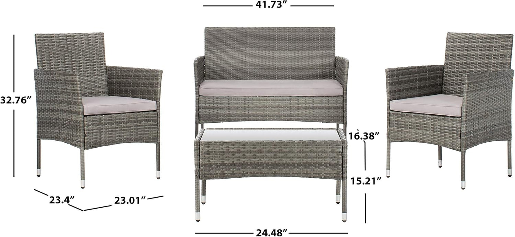 Grey 4 Piece Outdoor Patio Set With Glass Top Table-2