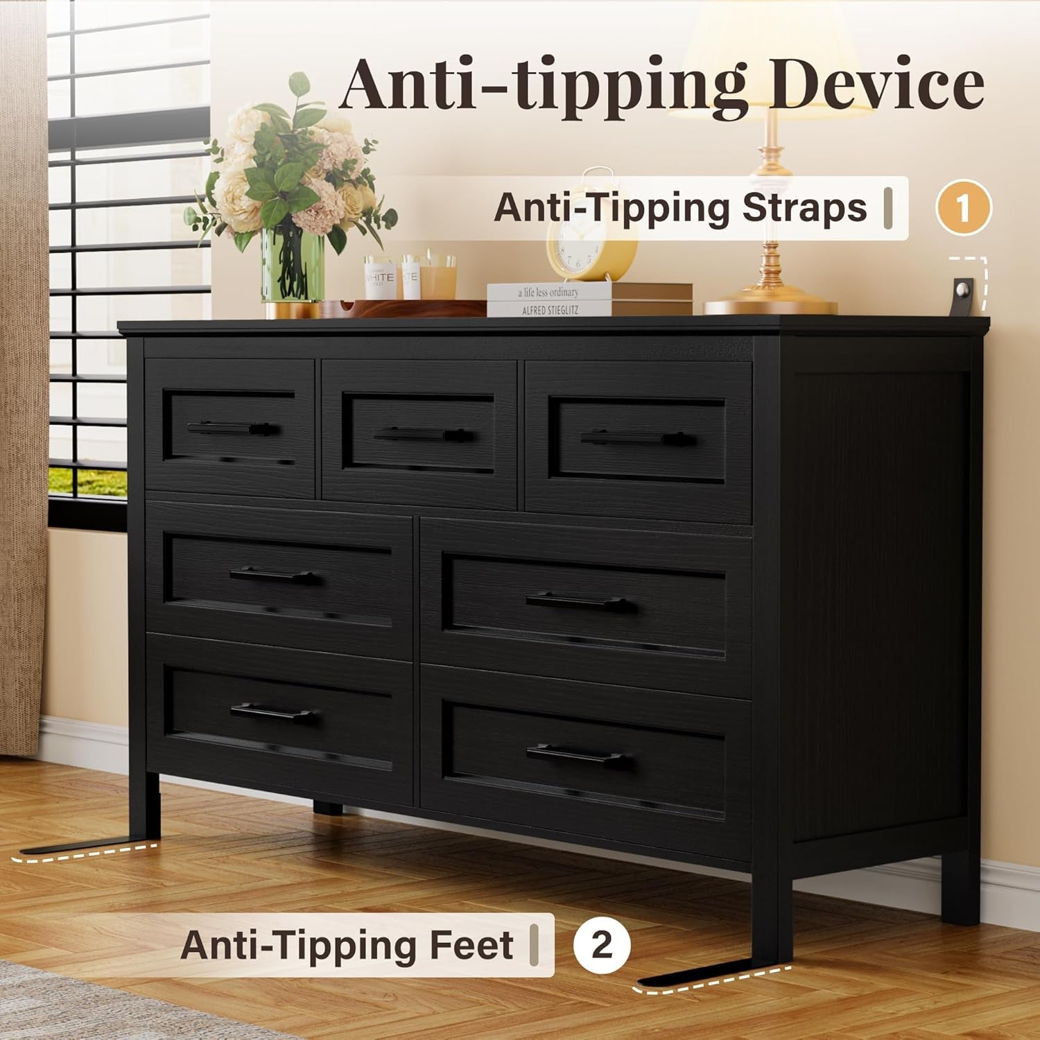 Black Seven Drawer Dresser For Bedroom Organization-4