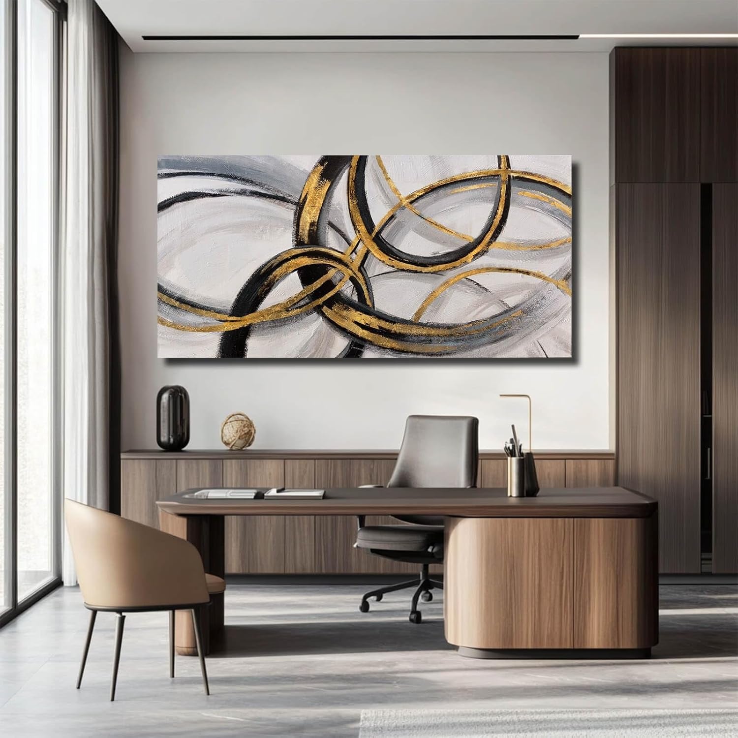 Slate Gray Metallic Abstract Canvas Wall Art 24x48 Inches-3