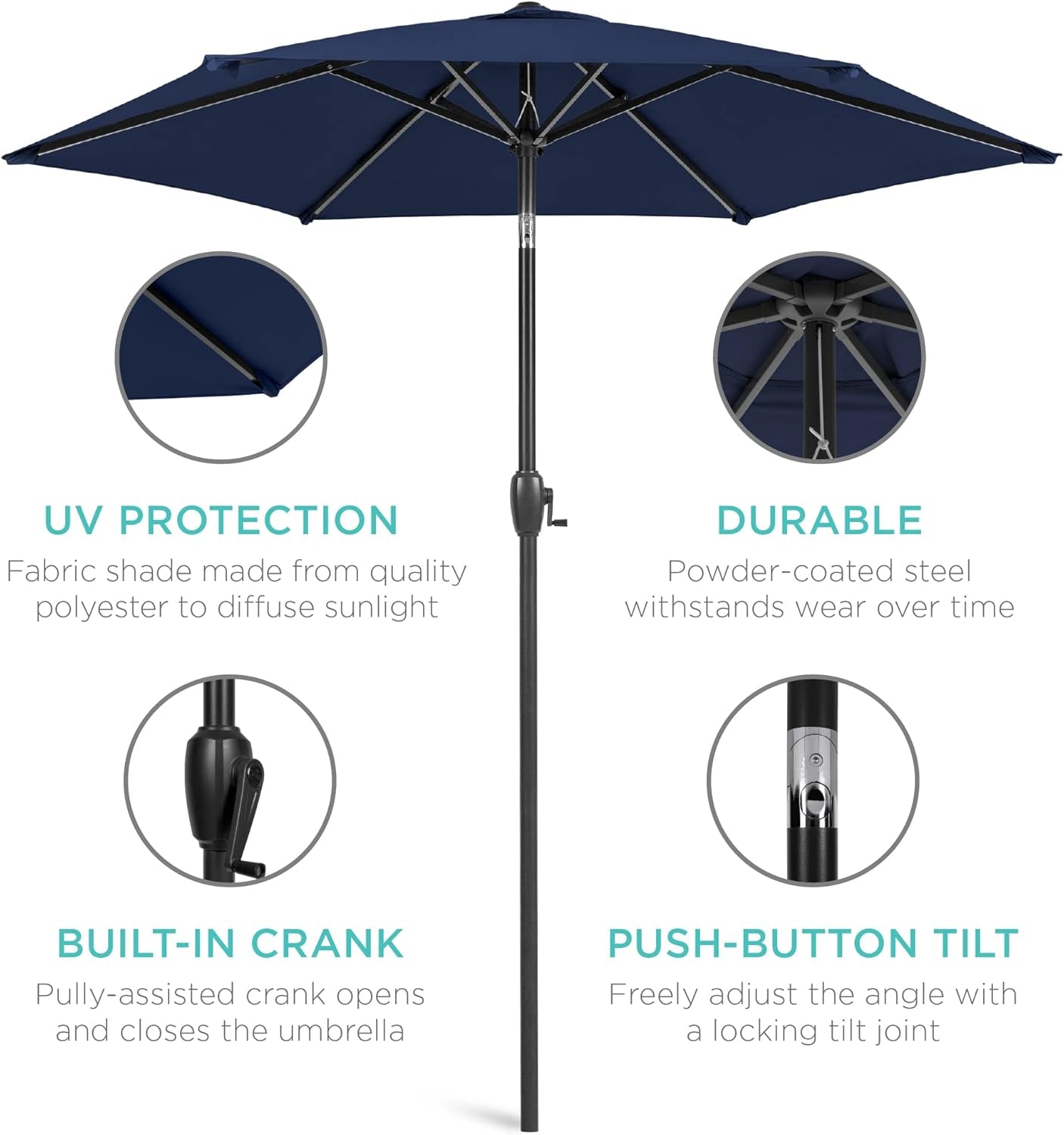 7.5ft Navy Patio Umbrella Tilt Crank Steel Pole Outdoor-4