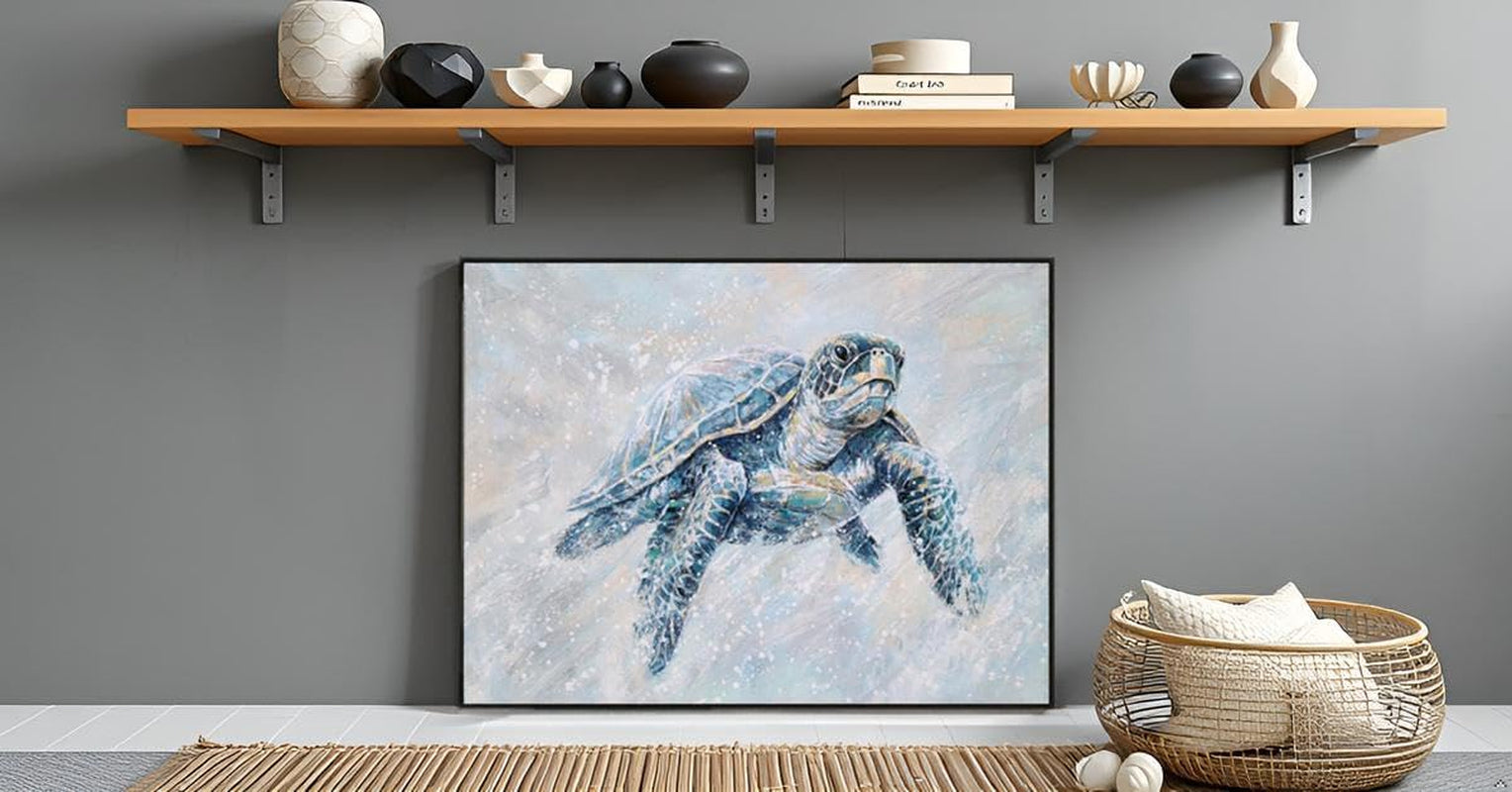 Coastal DeepIndigoBlue Seascape Turtle Canvas Wall Art-4