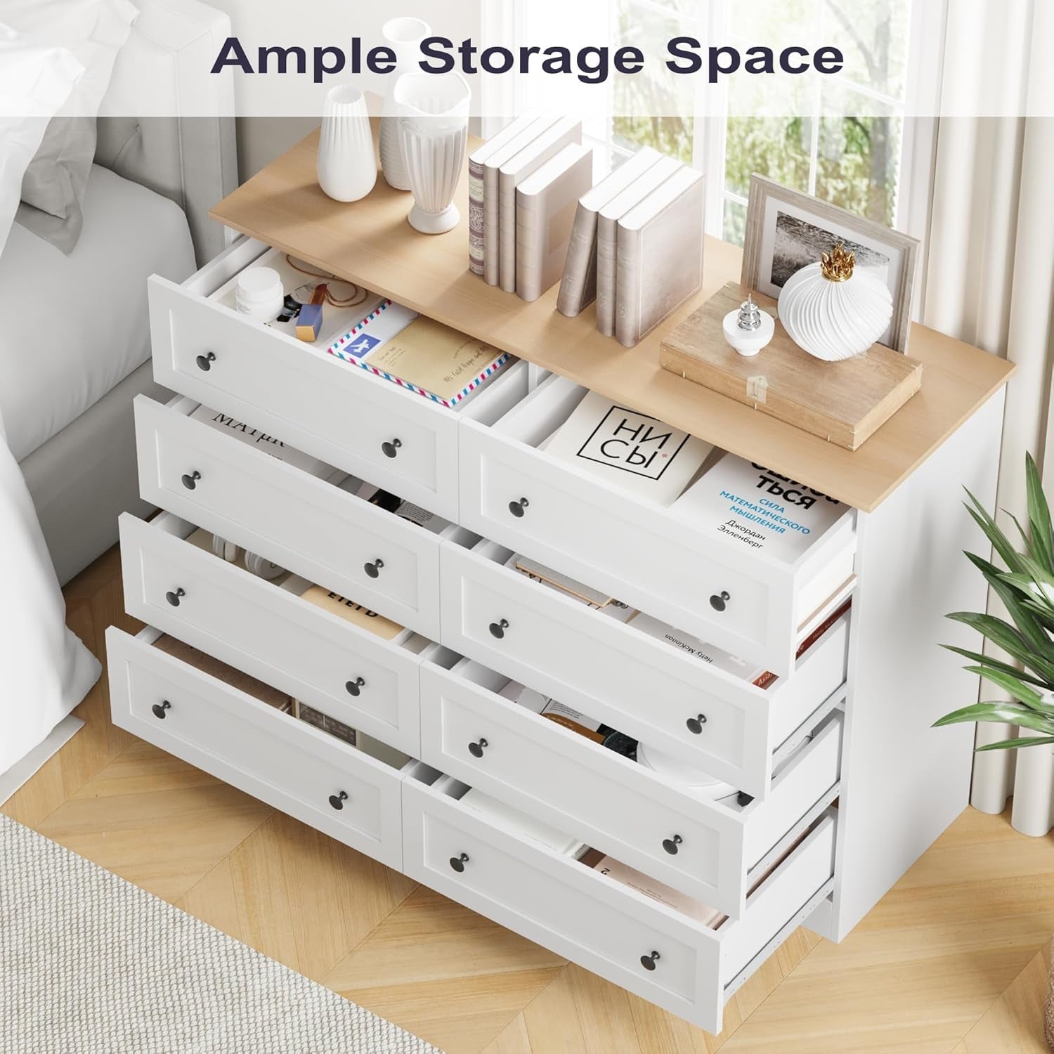 White Farmhouse 8 Drawer Dresser BedroomStorageSolution-2