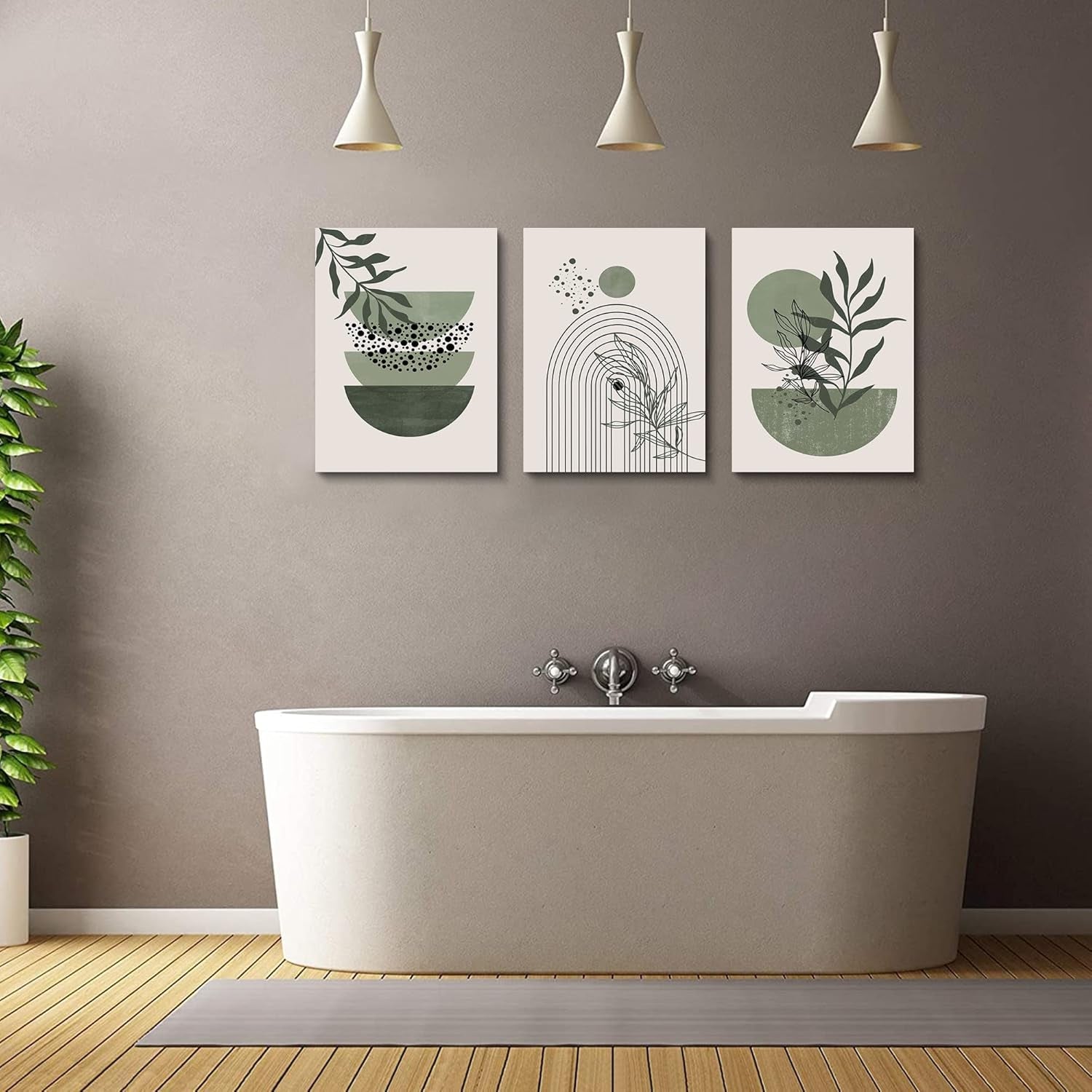Sage Green Boho Framed Wall Art Set of 3, 12x16 Inch-4