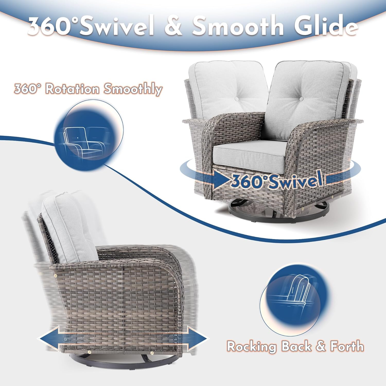 5 Piece Outdoor Patio Furniture Set With Swivel Rocker Chairs Light Gray-2