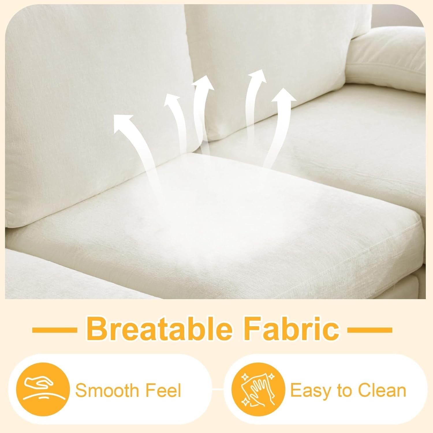 U Shape Sectional Sofa 111 Inch Beige Chenille Convertible-3