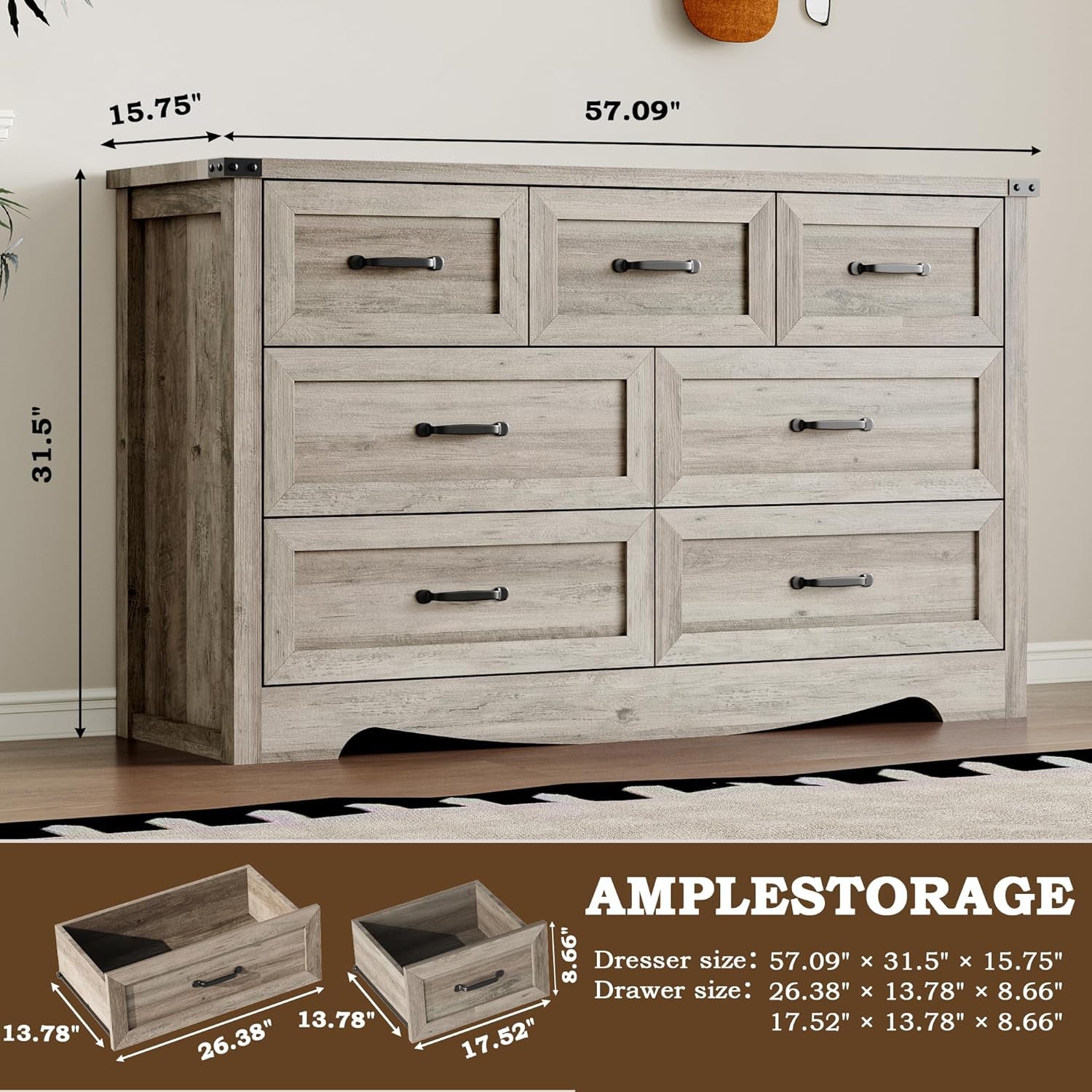 Seven Drawer Dresser Featuring Brushed Metal Handles-1