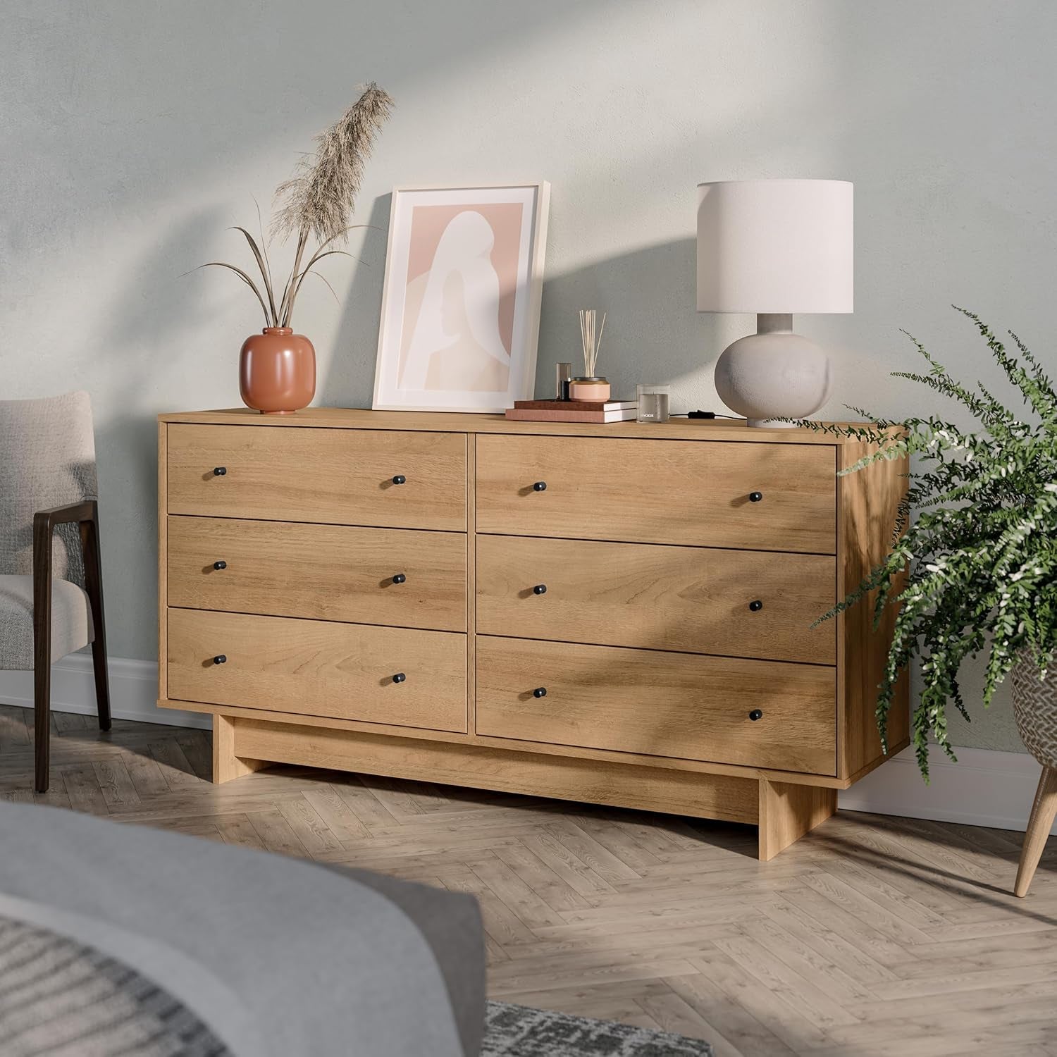 Finnley Natural Oak Six Drawer Dresser Organization-4