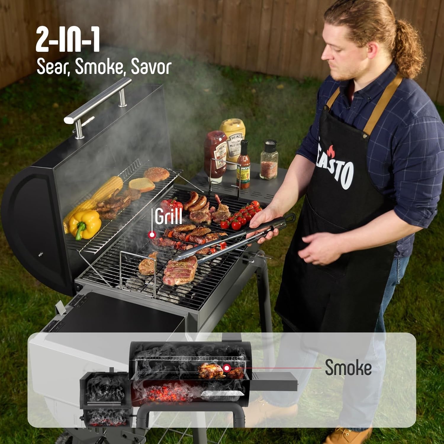 Charcoal Grill With Offset Smoker Embossed Porcelain 30 in