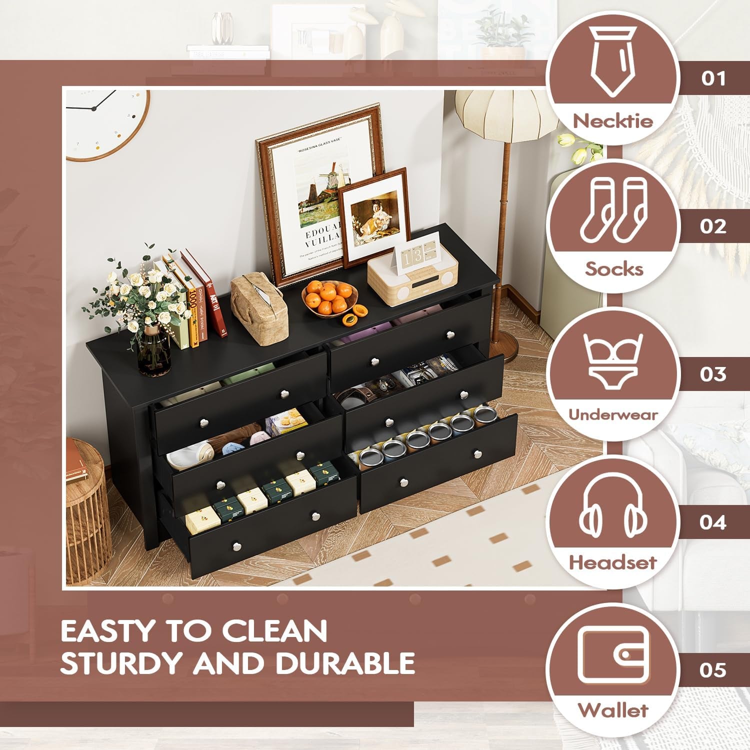 Contemporary Solid Wood Dresser Black With Storage-4