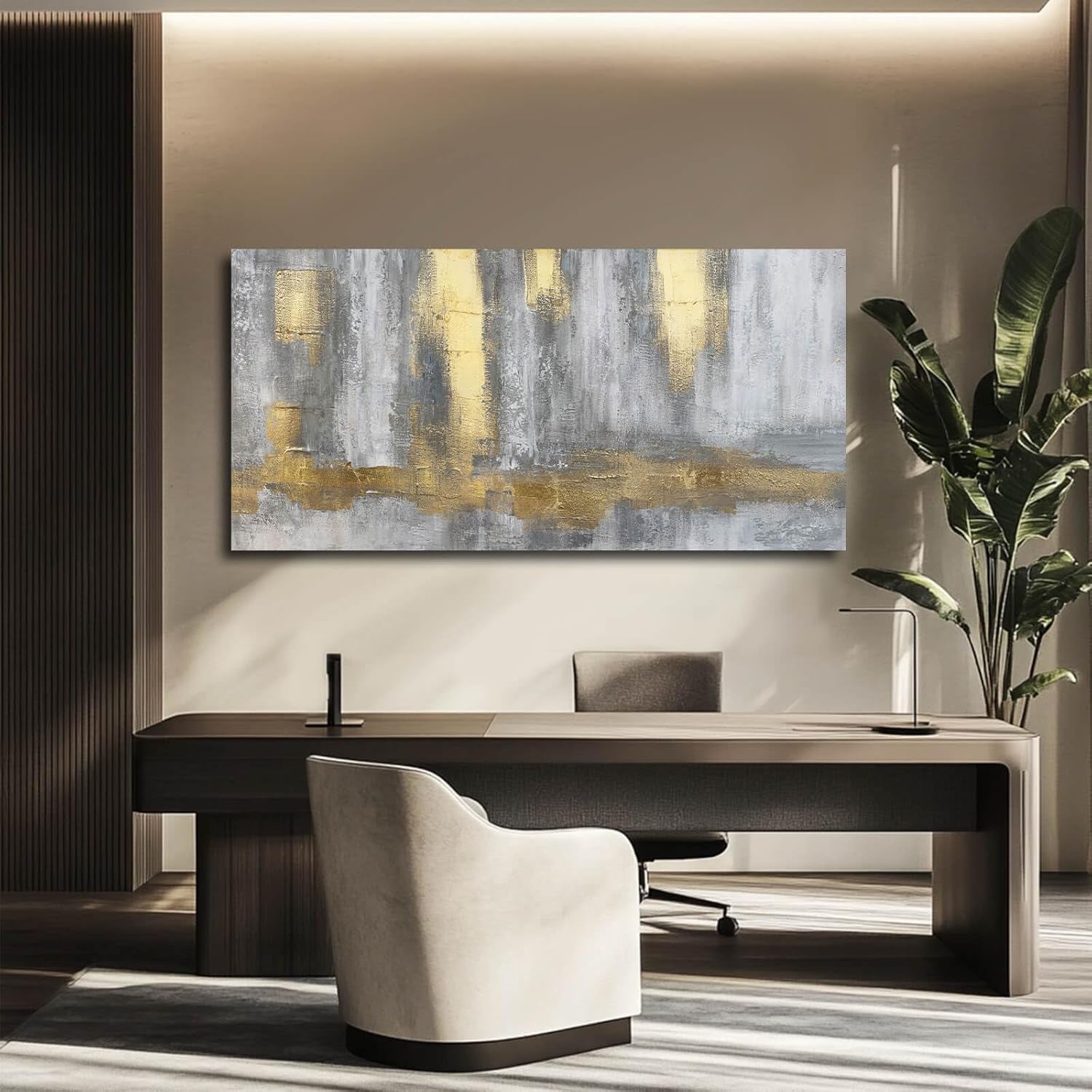 Gold Velvet Textured Canvas Wall Art 24x48 Inches Display-3