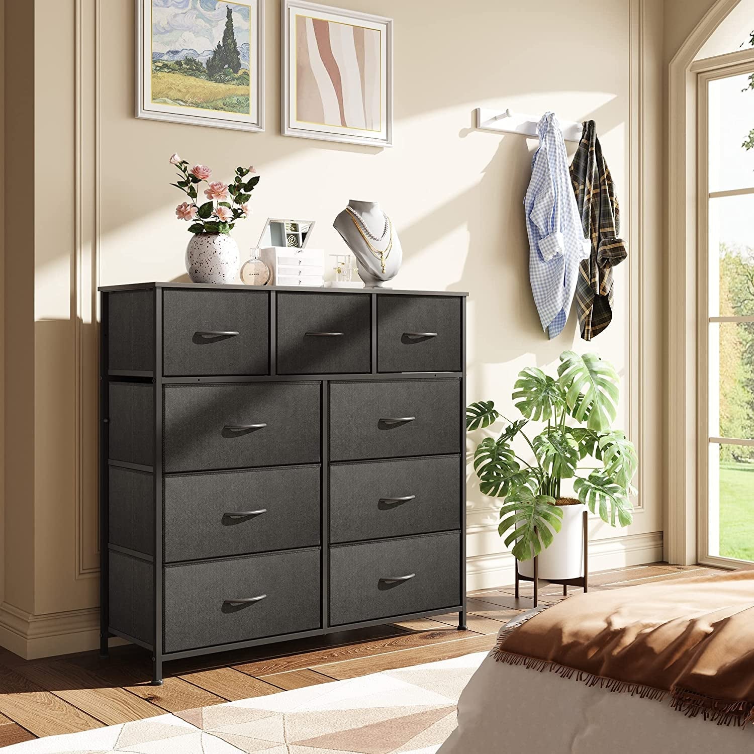 Charcoal Black 9-Drawer Fabric Dresser-0