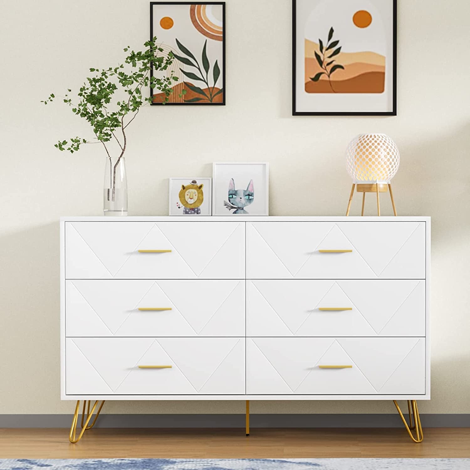 White 6-Drawer Dresser with Wide Drawers-0