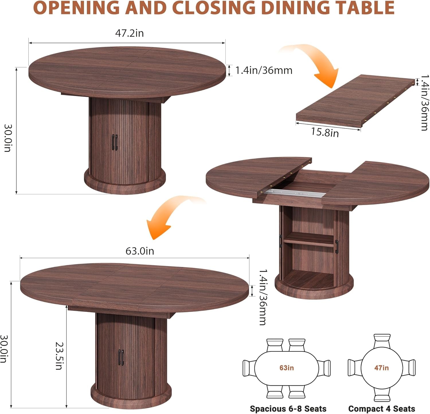 Extendable Round Oval Dining Table Brown Furniture-1