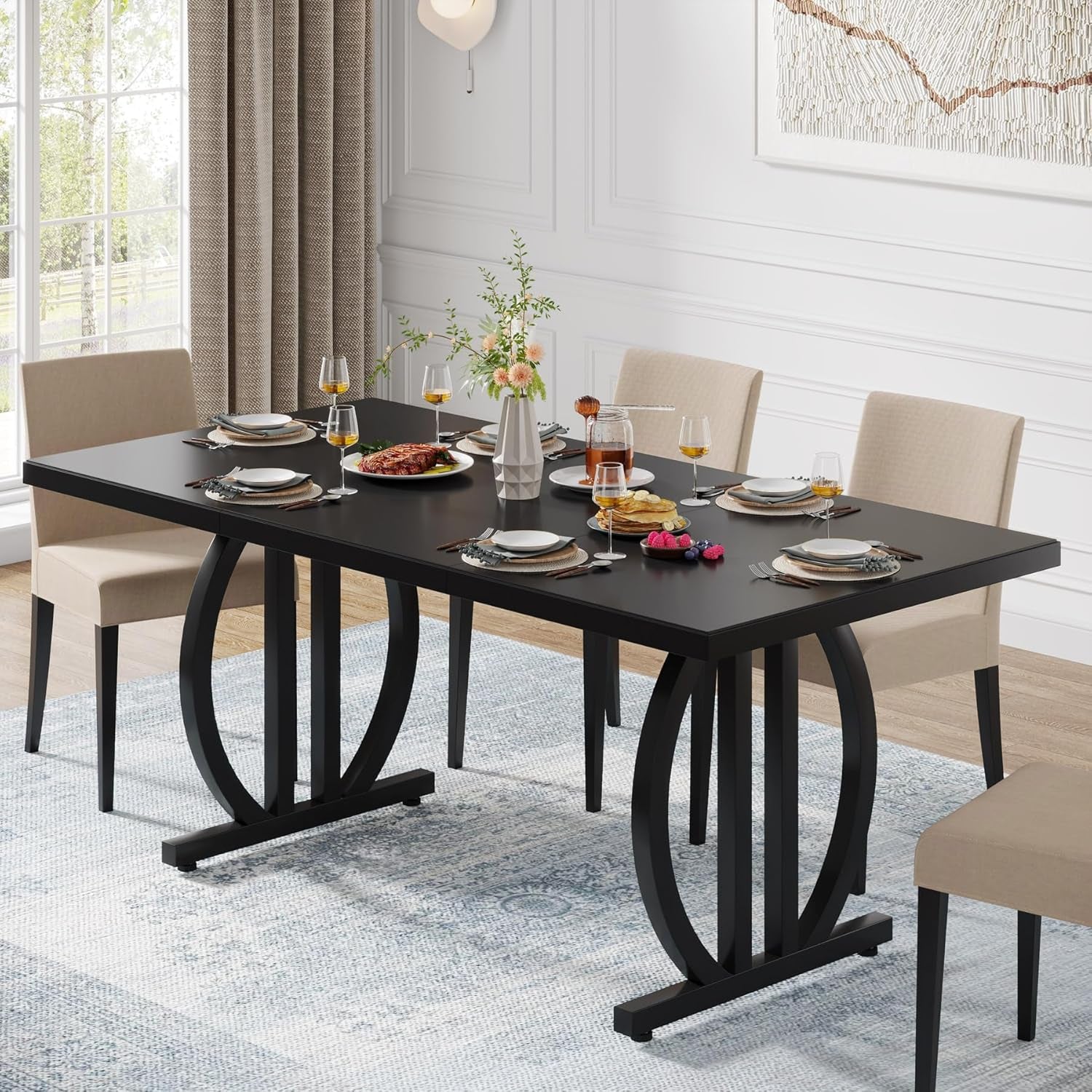 Black Modern Dining Table FourToSix People Rectangular-1