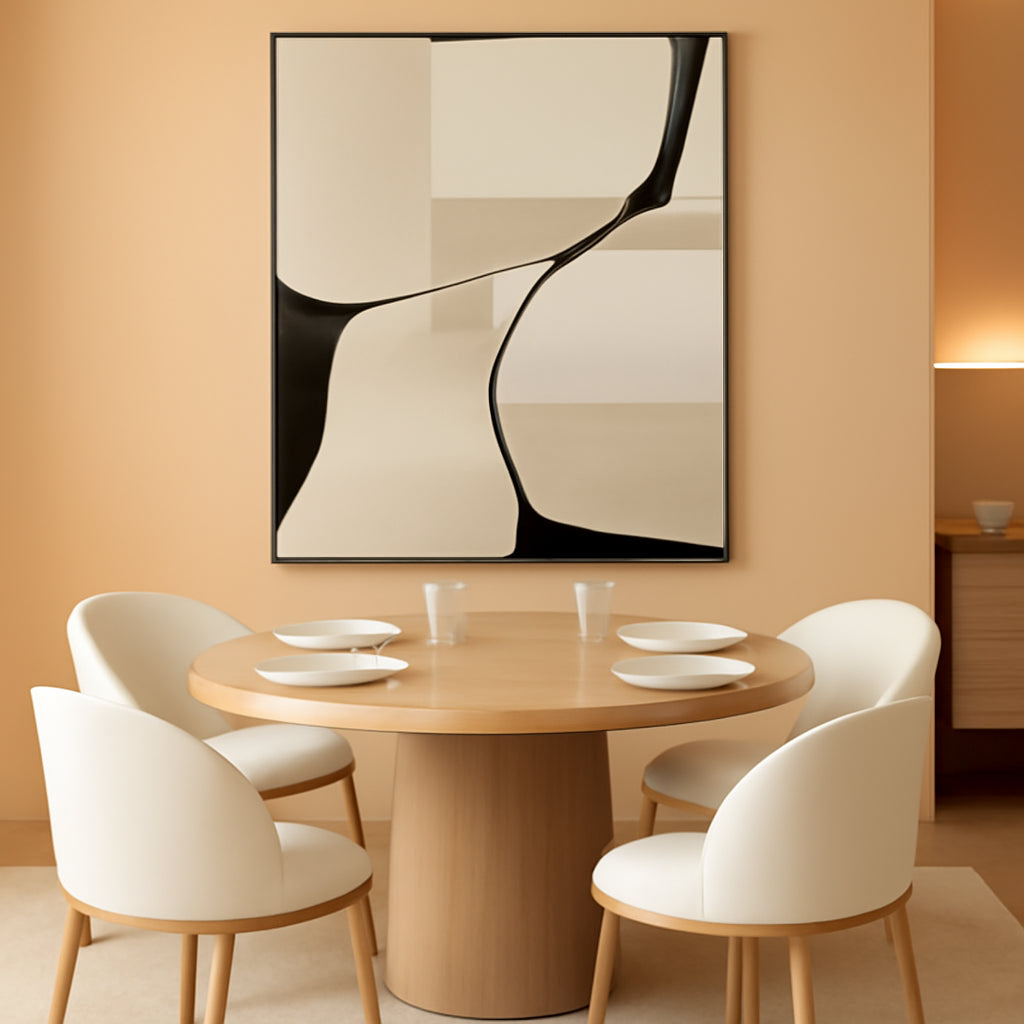 Hand Painted Abstract Black Beige Canvas Wall Art 36x48 Inch-0