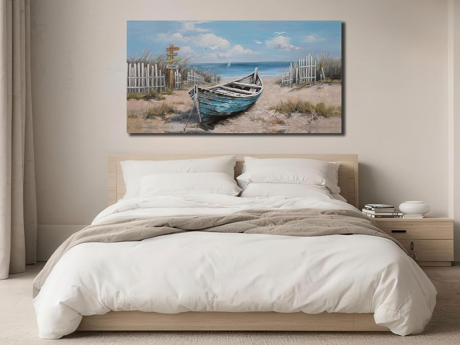 Nautical Canvas Wall Art 40x20 Inches Textured Blue-2