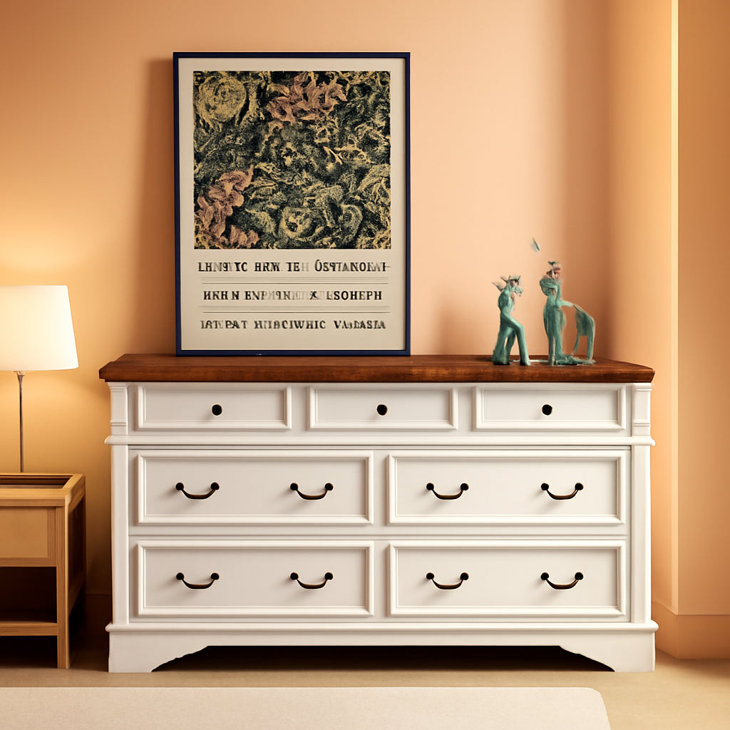 White Fluted Dresser Country style Seven Drawers Storage-0