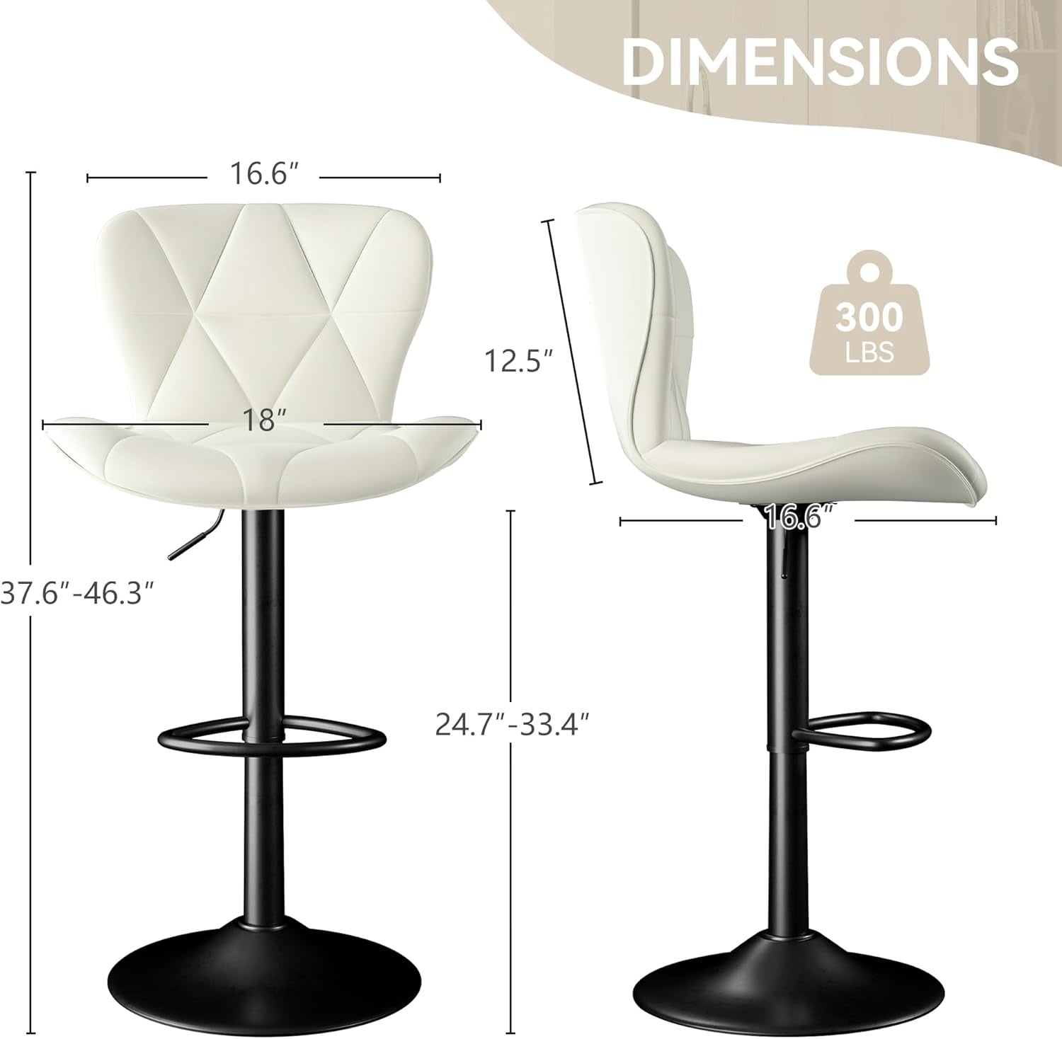 Adjustable Swivel Bar Stools Set Of 2 White Faux Leather-3