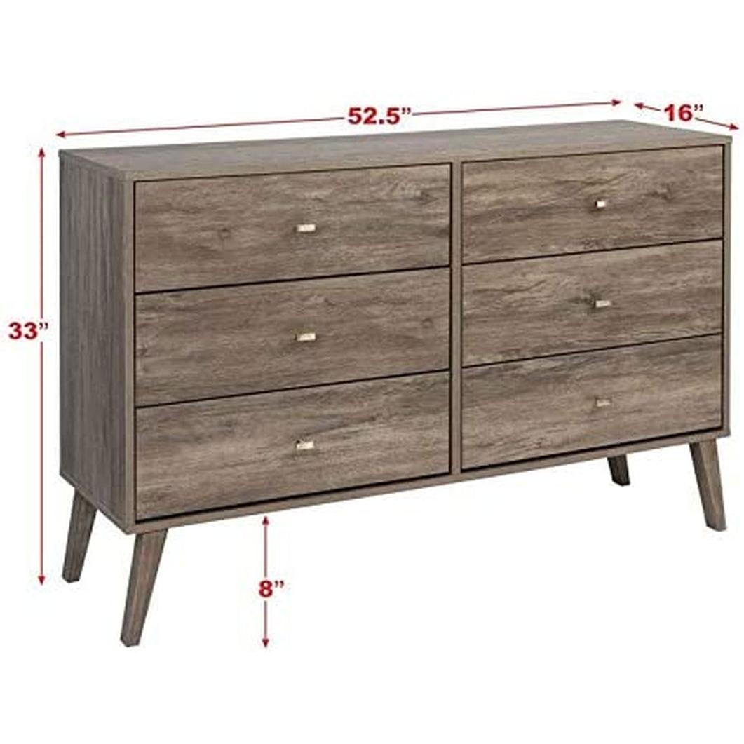 Mid-Century 6-Drawer Dresser, Drifted Gray-2