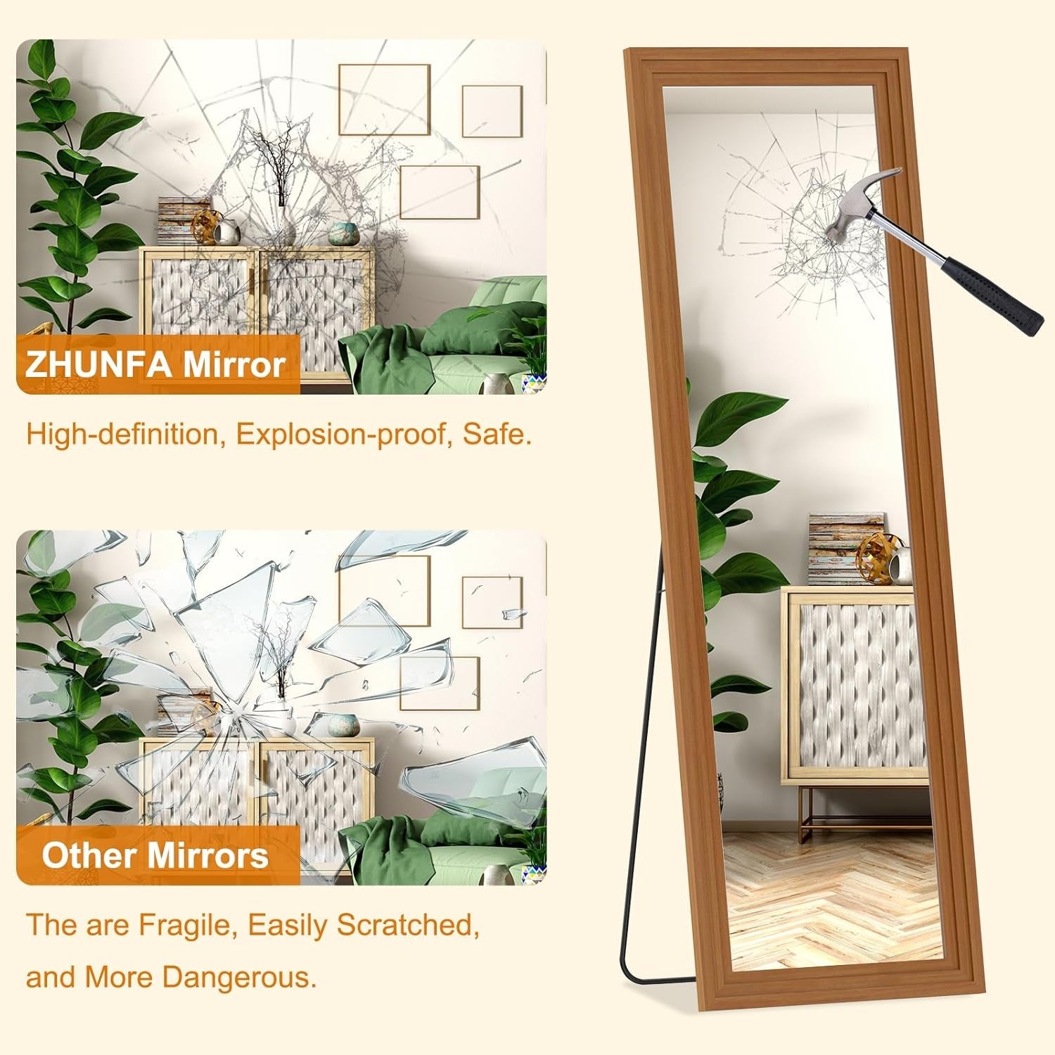 Full Length Mirror 71x32 Walnut Wood Frame Wall Mounted-2