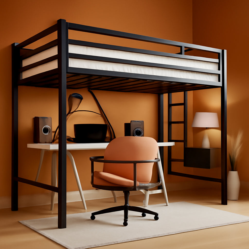 Loft Bed Twin Size with Ladder and Guardrail,Heavy Duty Metal Slats Support No Box Spring Needed Small Space Saving Furniture for Bedroom Dorm,Black-0