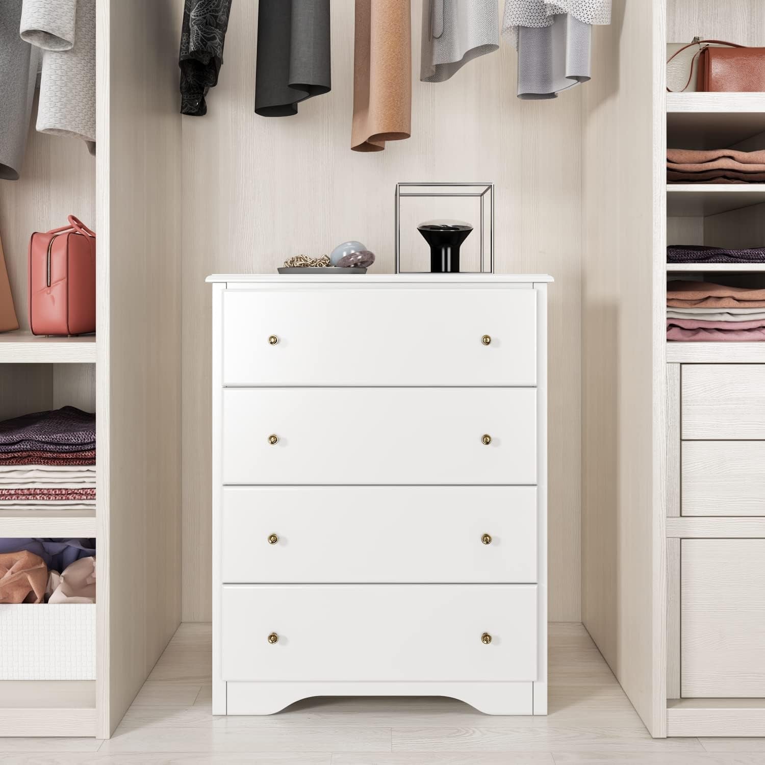 Dresser with 4 Drawers, White, Modern-0
