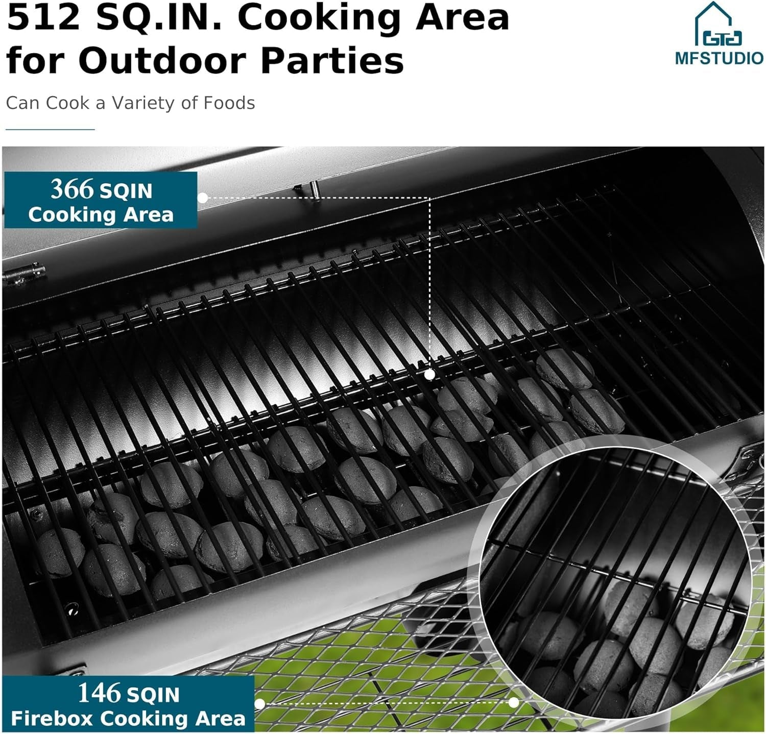 512 Sq In Offset Charcoal Smoker Grill Industrial Grade Construction