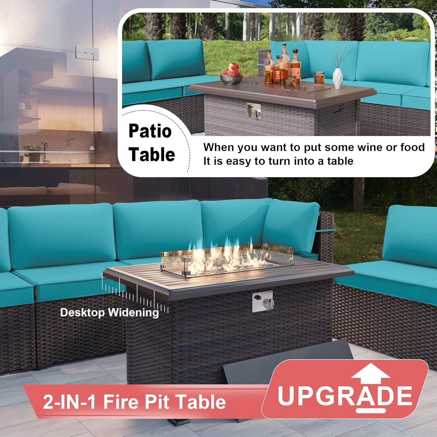 Rattan Patio Furniture Set With Fire Pit Table-3