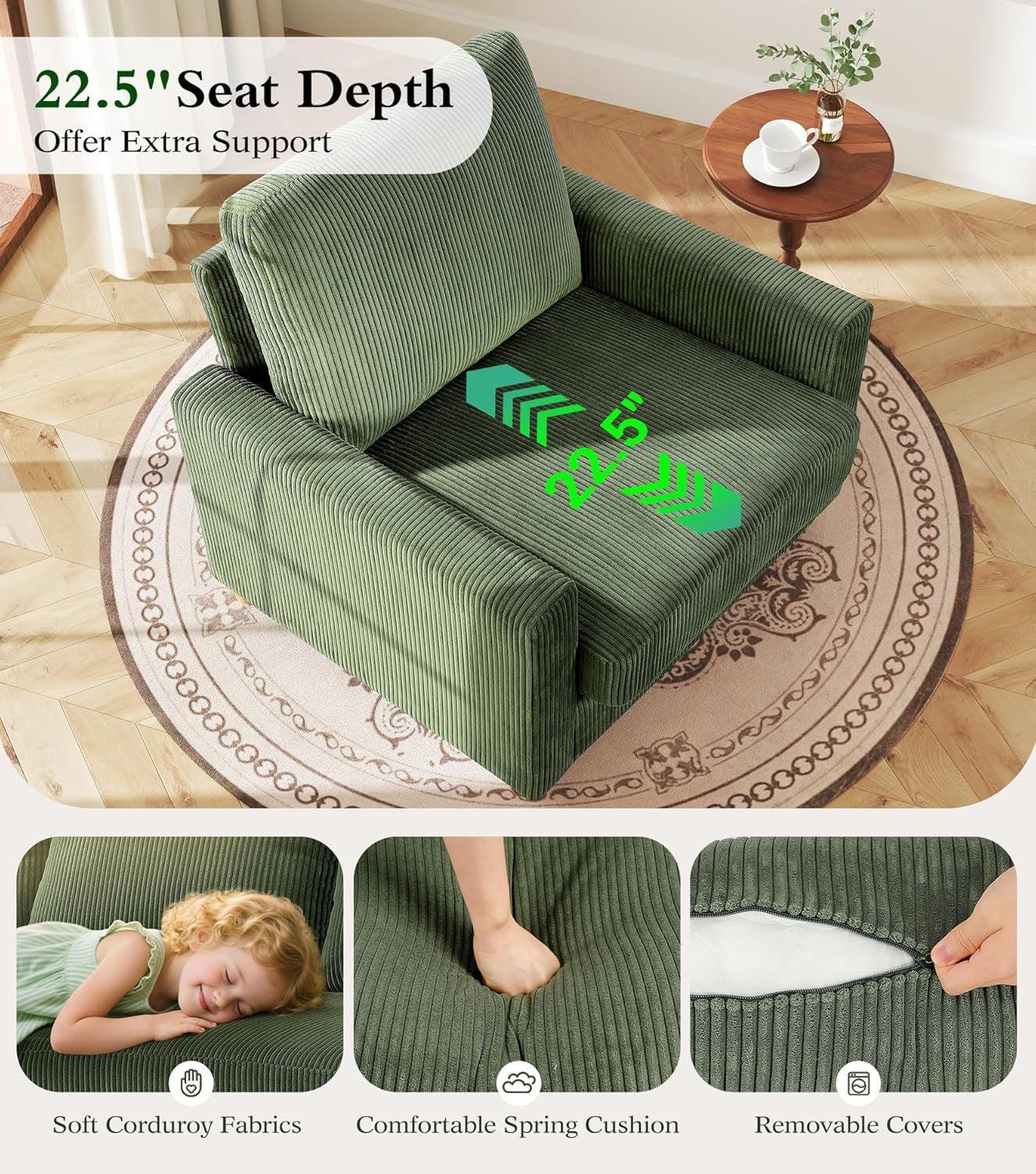 Green Corduroy Accent Chair 22 Inch Deep Seat Tool Free-3