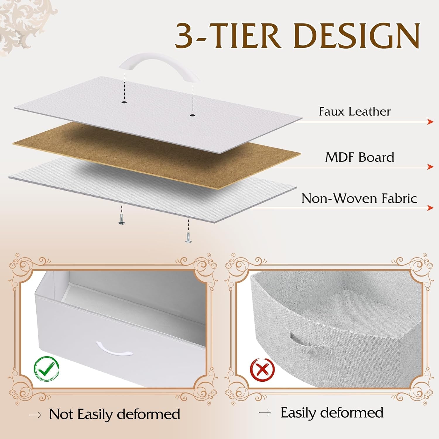 White Fabric Dresser With 6 Drawers And Fabric Bins-4