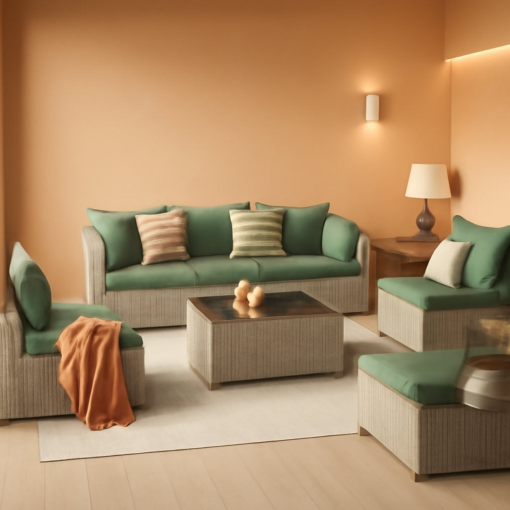Patio 7 Piece PE Wicker Sectional Sofa Set Table Green-0