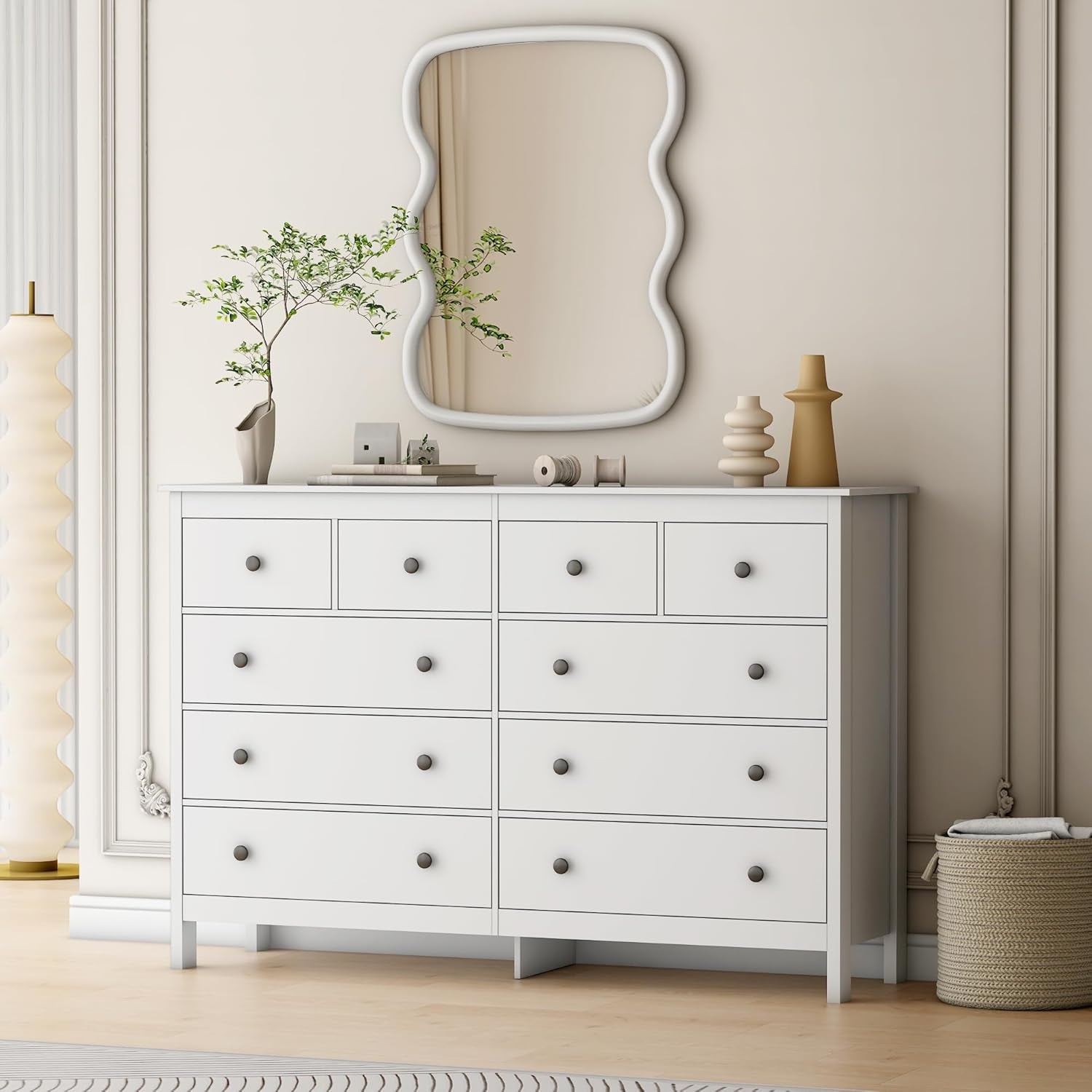 Luxurious White 55 Inch Ten Drawer Dresser-0