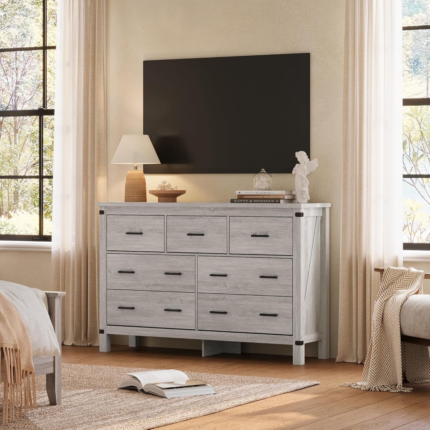 Farmhouse Dresser Featuring Seven Deep Drawers Grey-1