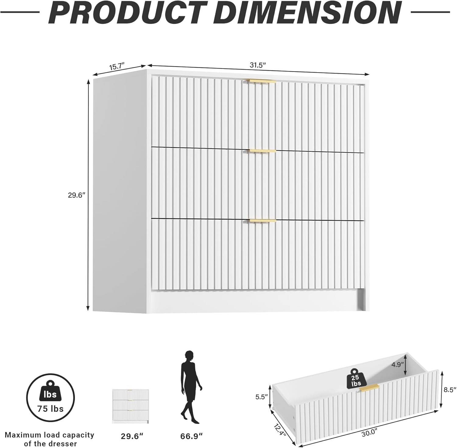 White Contemporary Dresser With Three Impressive Drawers-1