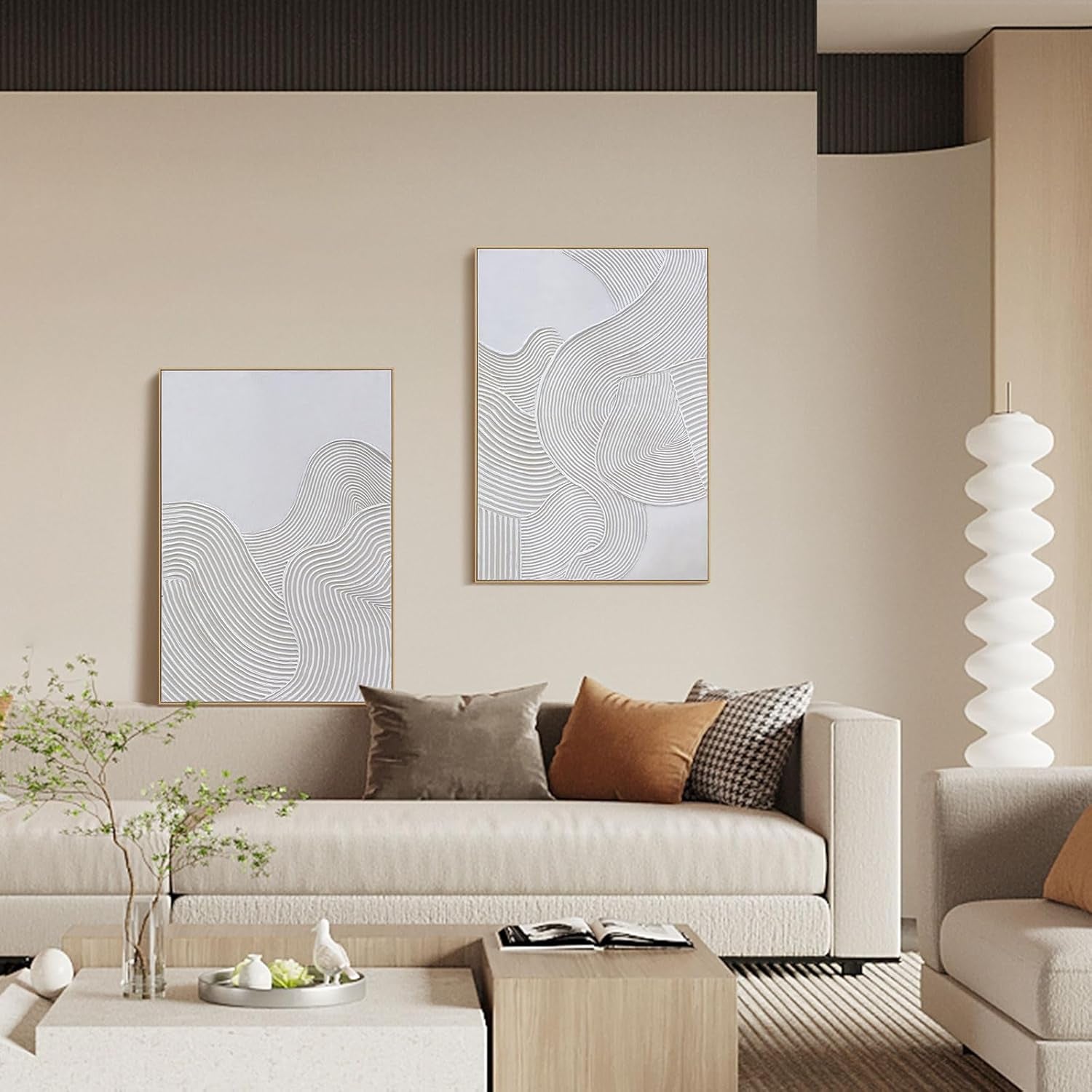 Framed Neutral Abstract Canvas Wall Art 28X40 Inches-2