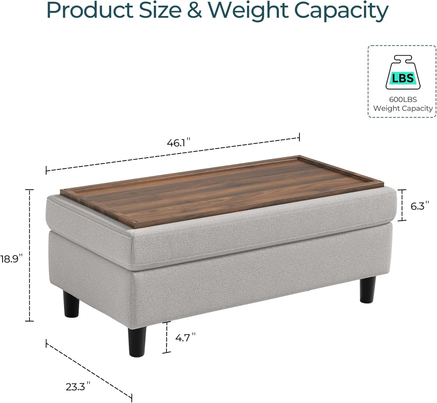 FortySixInch Grey Storage Ottoman Bench Upholstered Linen-1