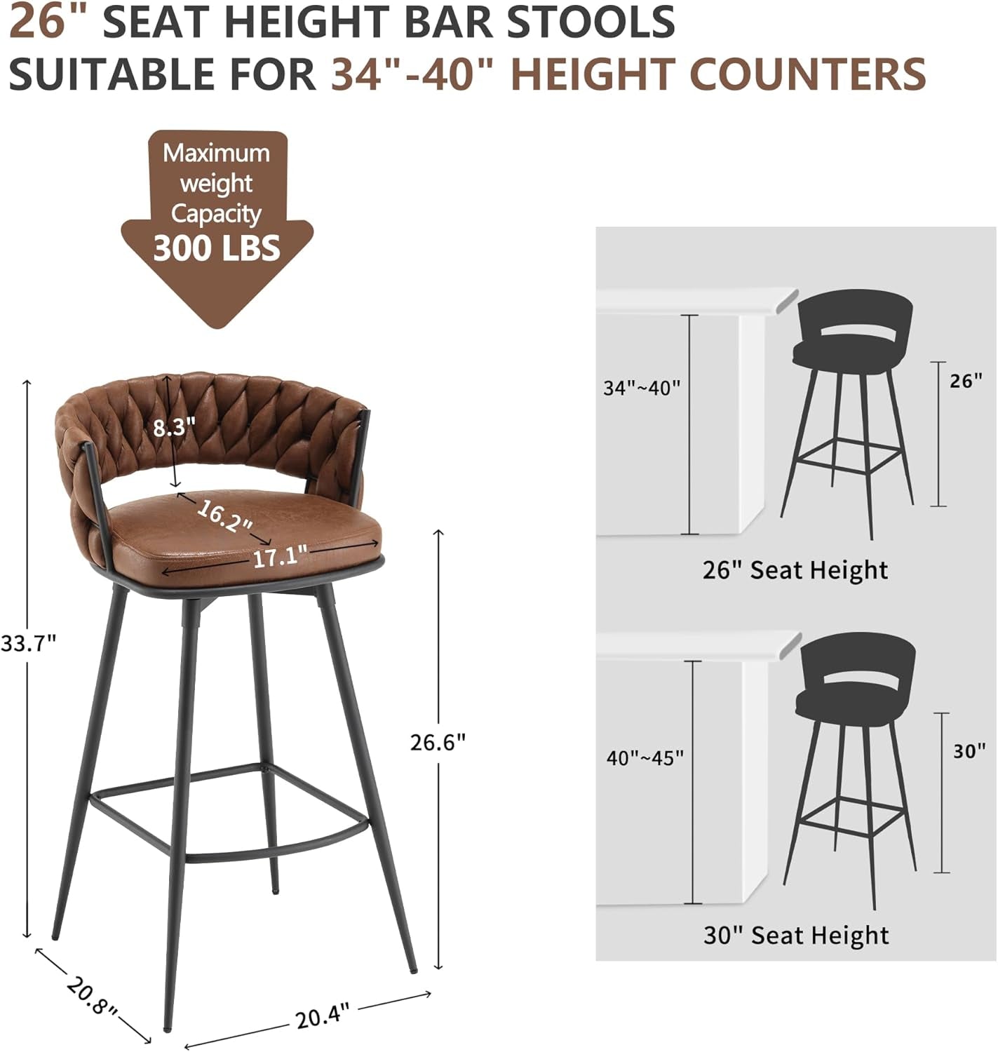 Elegant Swivel Bar Stools Set of Two 26 Inch-1