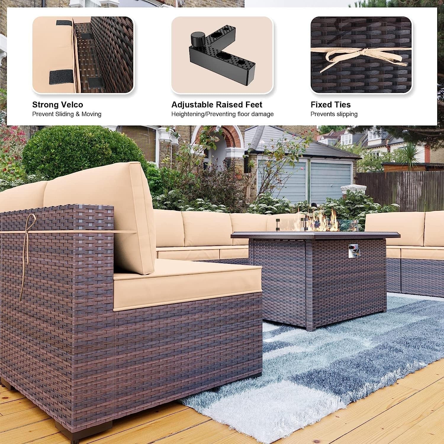 13 Piece Outdoor Patio Furniture Set with Fire Pit-3