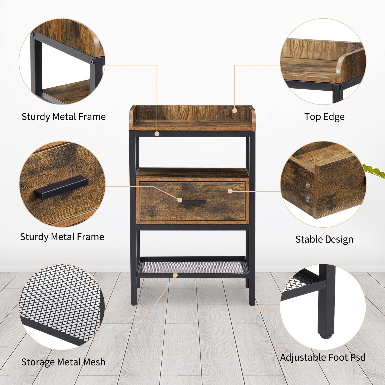 Industrial 3-Tier Nightstand Set-4