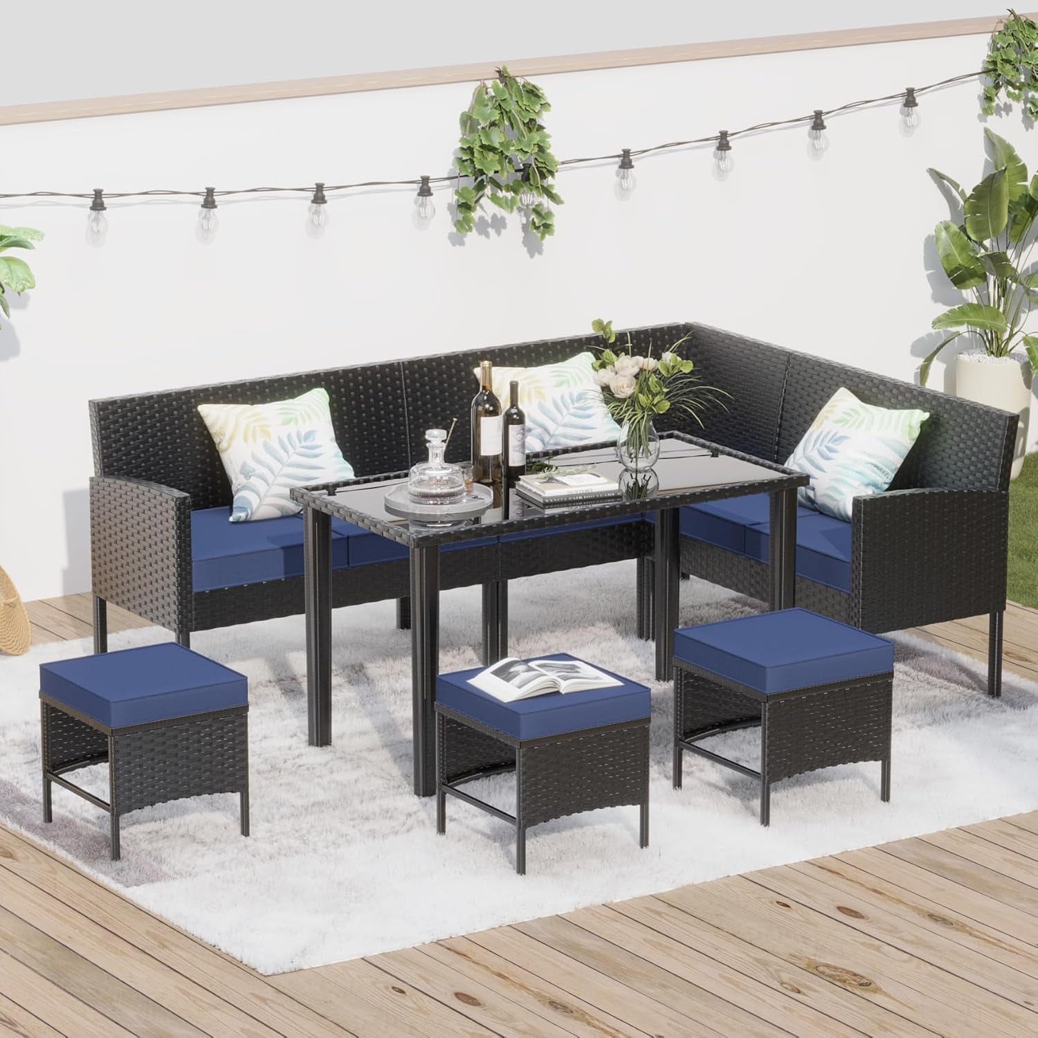 Small Space 7-Piece Patio Furniture Set with Cushions-4