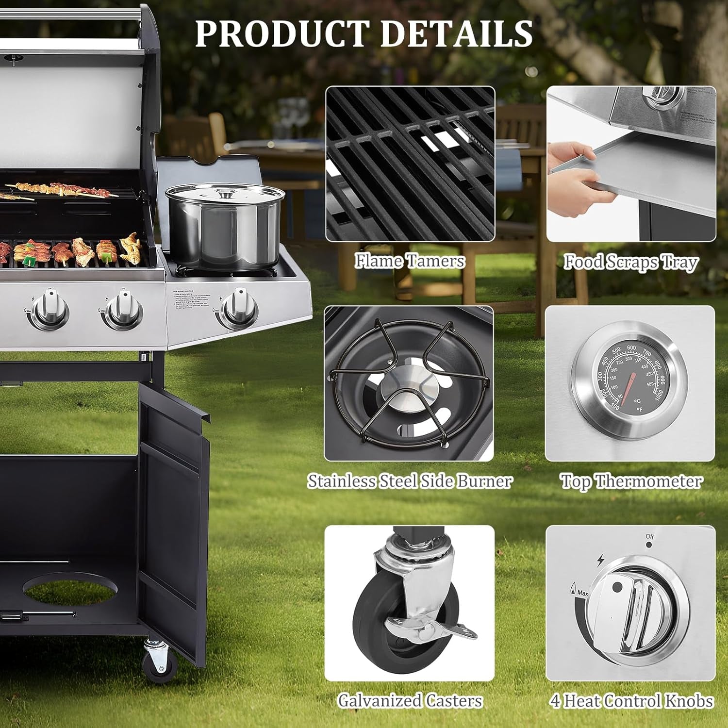 Propane Barbecue Grill Four Burner Black Stainless