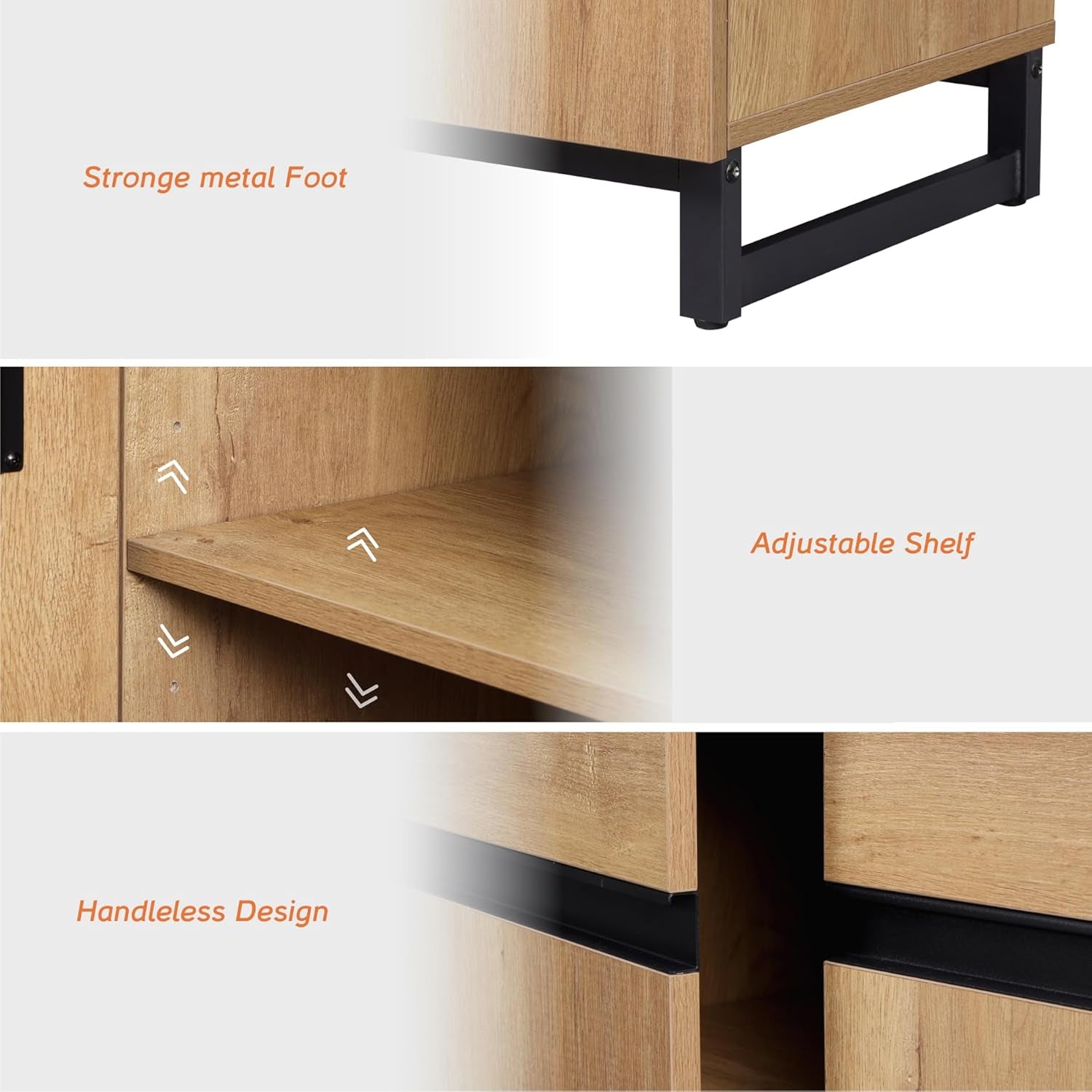 Modern TV Stand for Tvs up to 110 Inch, 3 in 1 Wood Entertainment Center TV Console Table with Adjustable Shelves and Metal Base for Living Room,Bedroom,Oak-4