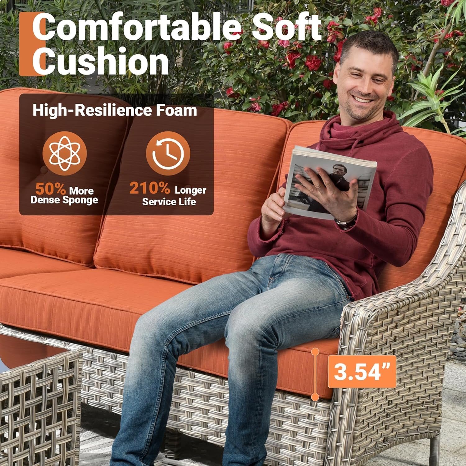 Orange 5 Piece Outdoor Patio Furniture Set With 3 Seat Sofa-3