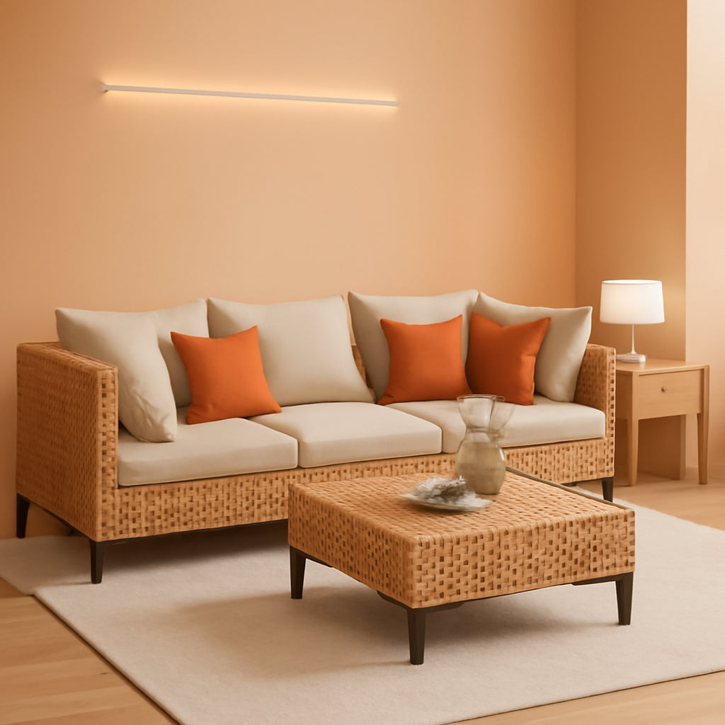 5 Piece Outdoor Patio Set Salmon Orange Wicker Sectional-0
