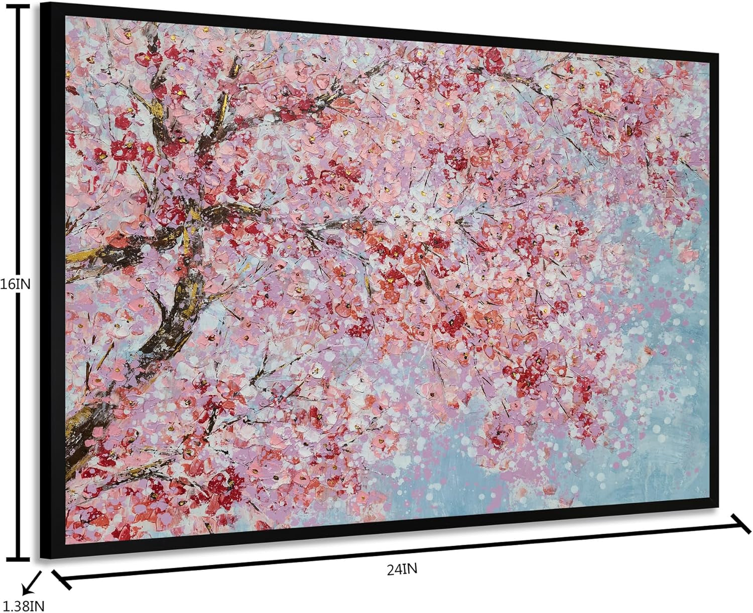 Hand Painted Plum Blossom Canvas Wall Art With Floating Frame-2